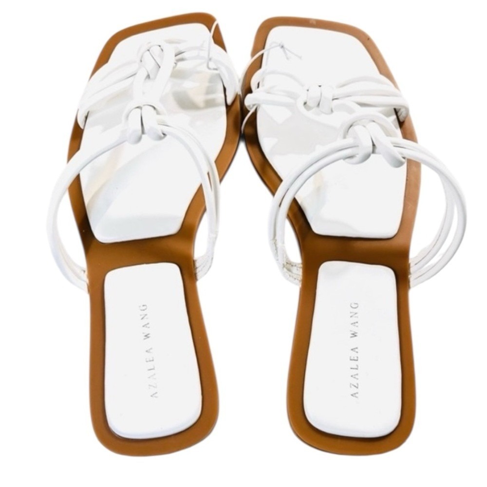 Azalea Wang NEW Flat Strappy Steson Sandal Slide,‎ White/Tan, Size 10